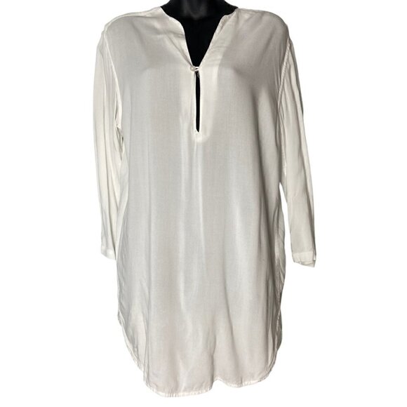ASOS White Long Line Tunic Blouse, Minimalist, Chic Swim Cover-Up, Flowy - Picture 3 of 6
